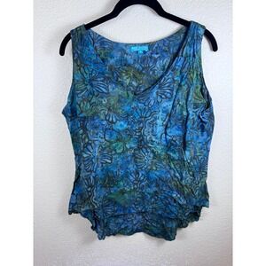Bali Batiks Tank Top Womens M Floral Flowy Coastal Boho Resort Lightweight